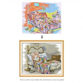 Decdeal 17.3 * 14 inches The Old Married Couple Pattern Cross Stitch Kit with Pre-printed 14CT Canvas Cloth & Cotton Thread Embroidery Cross-Stitching Needlework Home Wall Decor