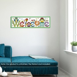 Decdeal 22.8 * 6.7 inches The Owl Welcome Card Pattern Cross Stitch Kit with Pre-printed 14CT Canvas Cloth & Cotton Thread Embroidery Cross-Stitching Needlework Home Wall Decor