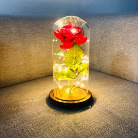 LED Rose Flower String Fairy Light Bottle Night Lamp Romantic Wedding Decor Glass Cover Wood Base for Christmas Birthday Gift