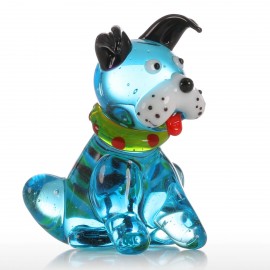 Tooarts Blue Squatting Dog Gift Glass Ornament Animal Figurine Handblown Home Decor Multicolor