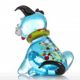 Tooarts Blue Squatting Dog Gift Glass Ornament Animal Figurine Handblown Home Decor Multicolor