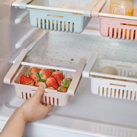 Kitchen PP Storage Box Food Fruit Container  Organizer Rack Pull-out Drawer Stretch Refrigerator Storage Basket White
