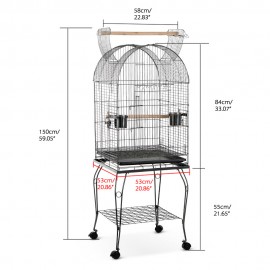 iKayaa Wrounght Iron Bird Parrot Cage Play Top Macaw Cockatoo Parakeet Conure Finch Cage + Stainless Steel Bowl & Lockable Wheels