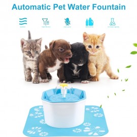 1.6L Automatic Pet Water Fountain Silent Drinking Electric Water Dispenser Feeder Bowl for Cats Dogs Multiple Pets with 1 Mat
