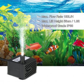 150L/H 2W Submersible Water Pump for Aquarium Tabletop Fountains Pond Water Gardens and Hydroponic Systems with One Nozzle 4.9ft(1.5m) Power Cord AC220-240V