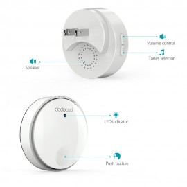 dodocool Self-powered Battery-free Wireless Doorbell Kit with 1 Battery-free Transmitter Push Button and 2 Plug-in Receivers