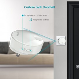 dodocool Self-powered Battery-free Wireless Doorbell Kit with 1 Battery-free Transmitter Push Button and 2 Plug-in Receivers