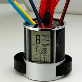 Pen Pencil Holder Digital LCD Desk Alarm Clock