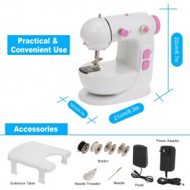 Mini Sewing Machine Adjustable Double Speed Double Thread Wide Table Cut Wire LED Light Free Arm U-shaped for Sleeves with Pedal Sewing Machine for Beginners US Plug