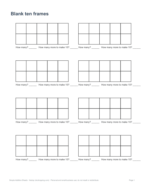 Preview of the first page of Blank ten frames (PDF)